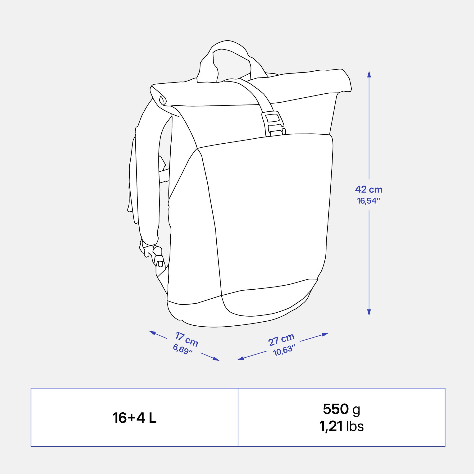 Quechua NH500 Escape 16L+4 Rolltop Hiking Backpack - Image 10